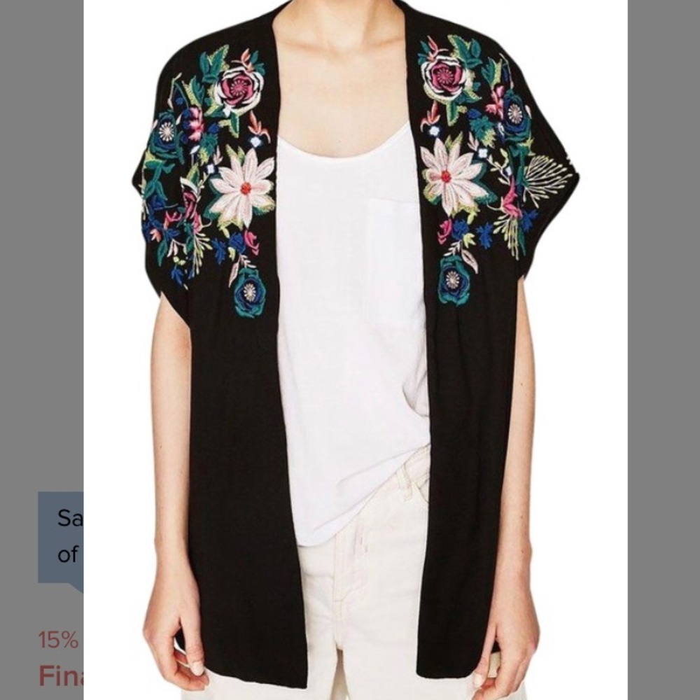 Zara Embroidered Floral Kimono Jacket